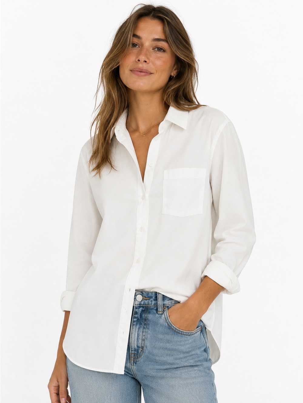 Garnet Hill White 100% Organic cotton Button-Down Shirt Single Pocket Size 18